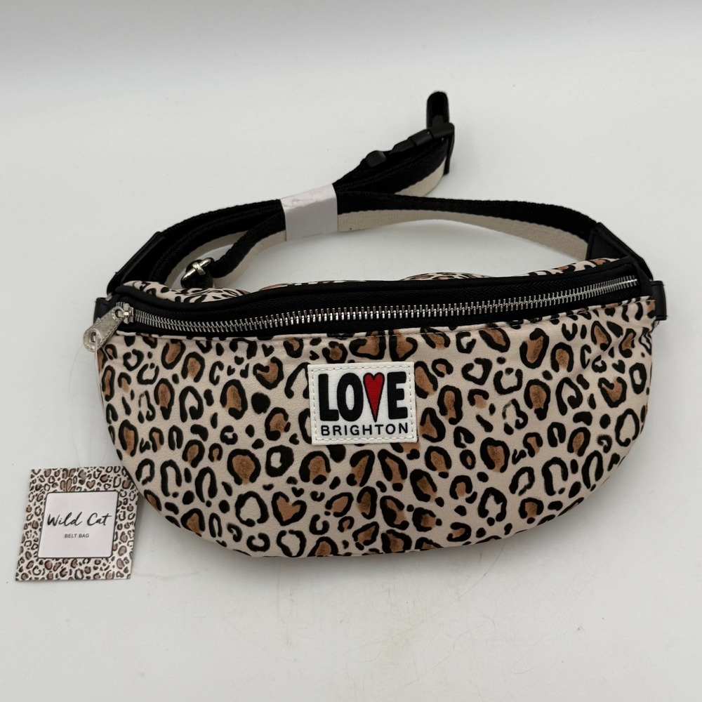 Brighton Wild Cat Belt Bag Leopard Print Fanny Pack Tan Black LOVE Patch NWT